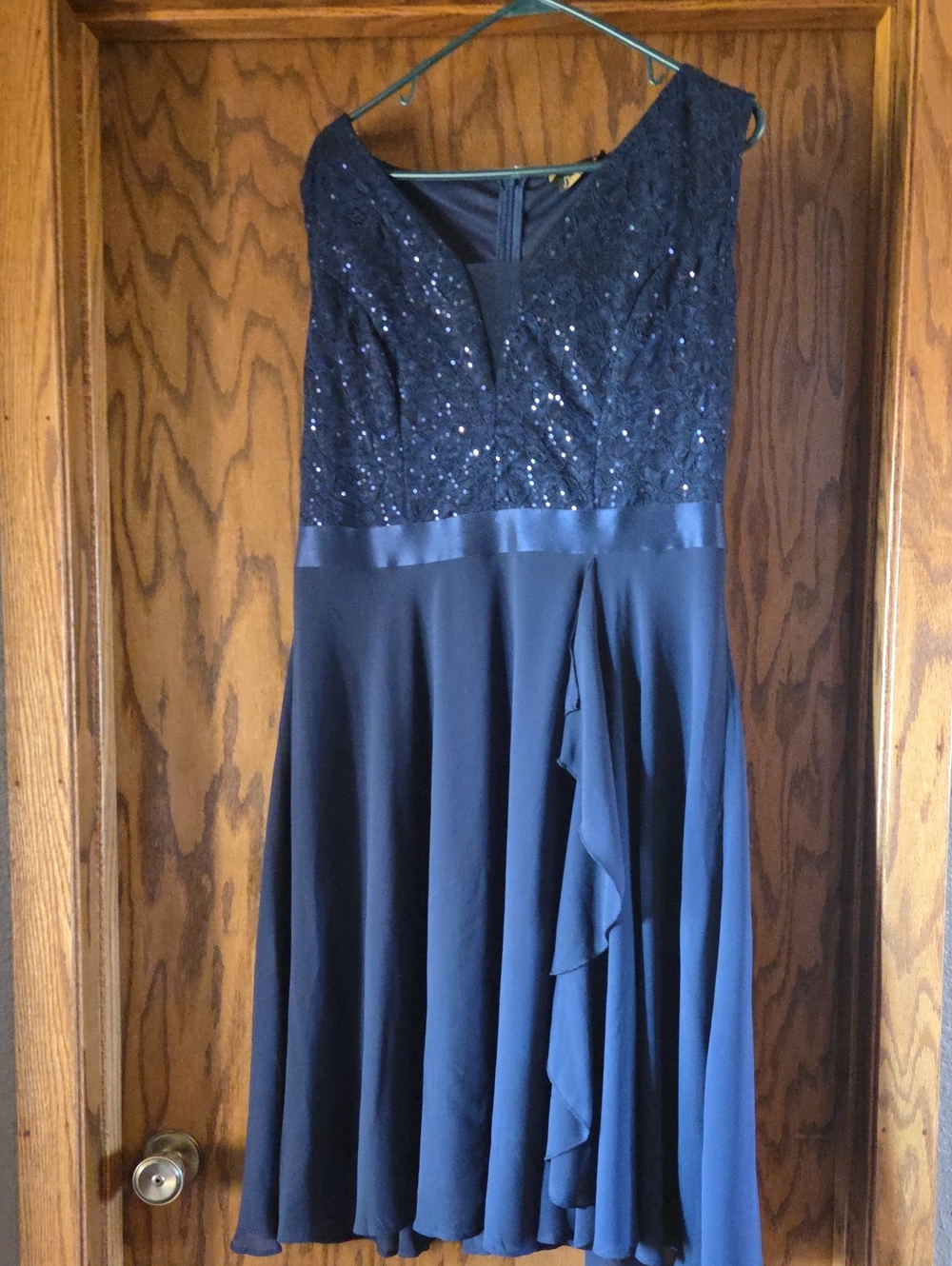 Navy Lace & Sequin Cocktail Dress with Ruffle Skirt